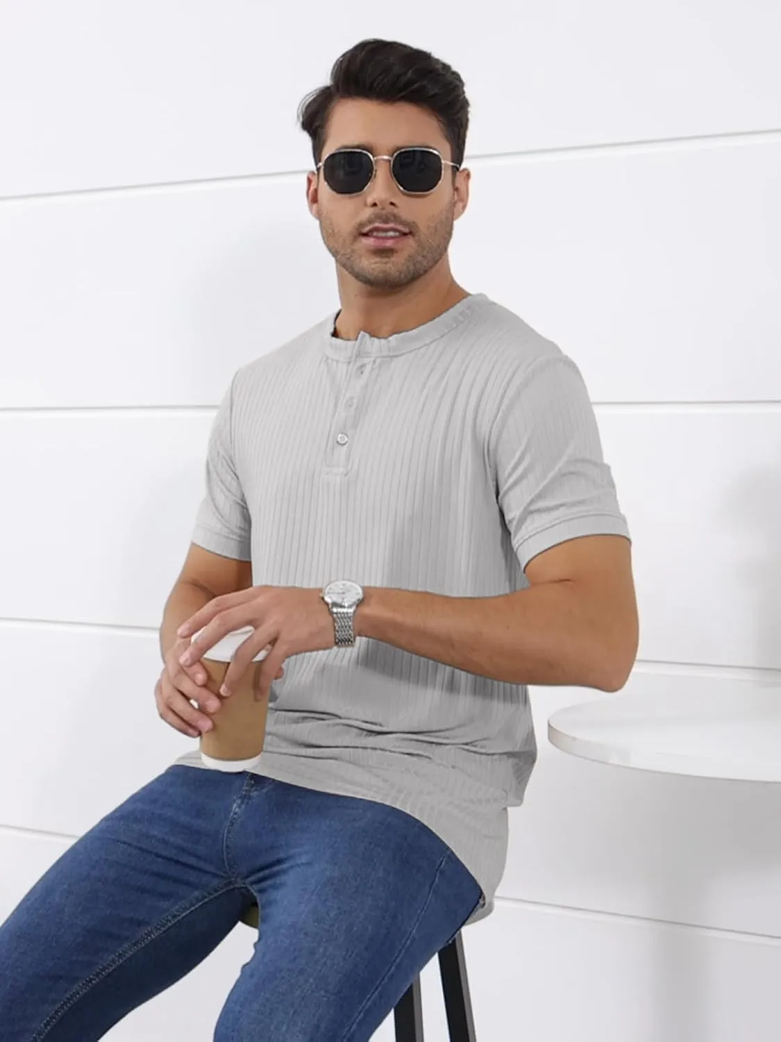 Mens Henley Shirt Dry Fit Tech 3 Button Slim Fit Quick Dry Gym Tshirt Short Sleeve Lightweight Casual T Basic Tee