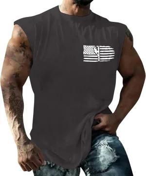 Mens Independence Day Tank Top Lightweight Quick Dry Soft Sleeveless Lapel Down Shirt Patriotic Casual Fitness Tops