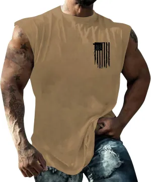 Mens Independence Day Tank Top Lightweight Quick Dry Soft Sleeveless Lapel Down Shirt Patriotic Casual Fitness Tops