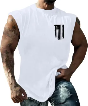 Mens Independence Day Tank Top Lightweight Quick Dry Soft Sleeveless Lapel Down Shirt Patriotic Casual Fitness Tops