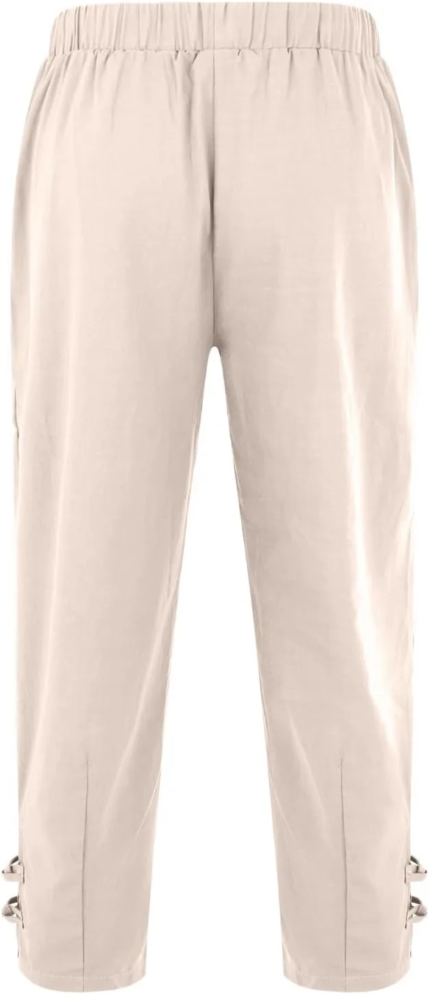 Men's Linen Casual Harem Capri Pants Lightweight Loose 3/4 Shorts Drawstring Elastic Waist Hippie Beach Yoga Trousers
