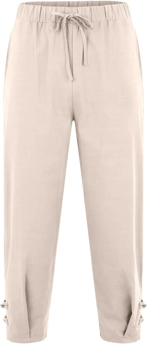 Men's Linen Casual Harem Capri Pants Lightweight Loose 3/4 Shorts Drawstring Elastic Waist Hippie Beach Yoga Trousers