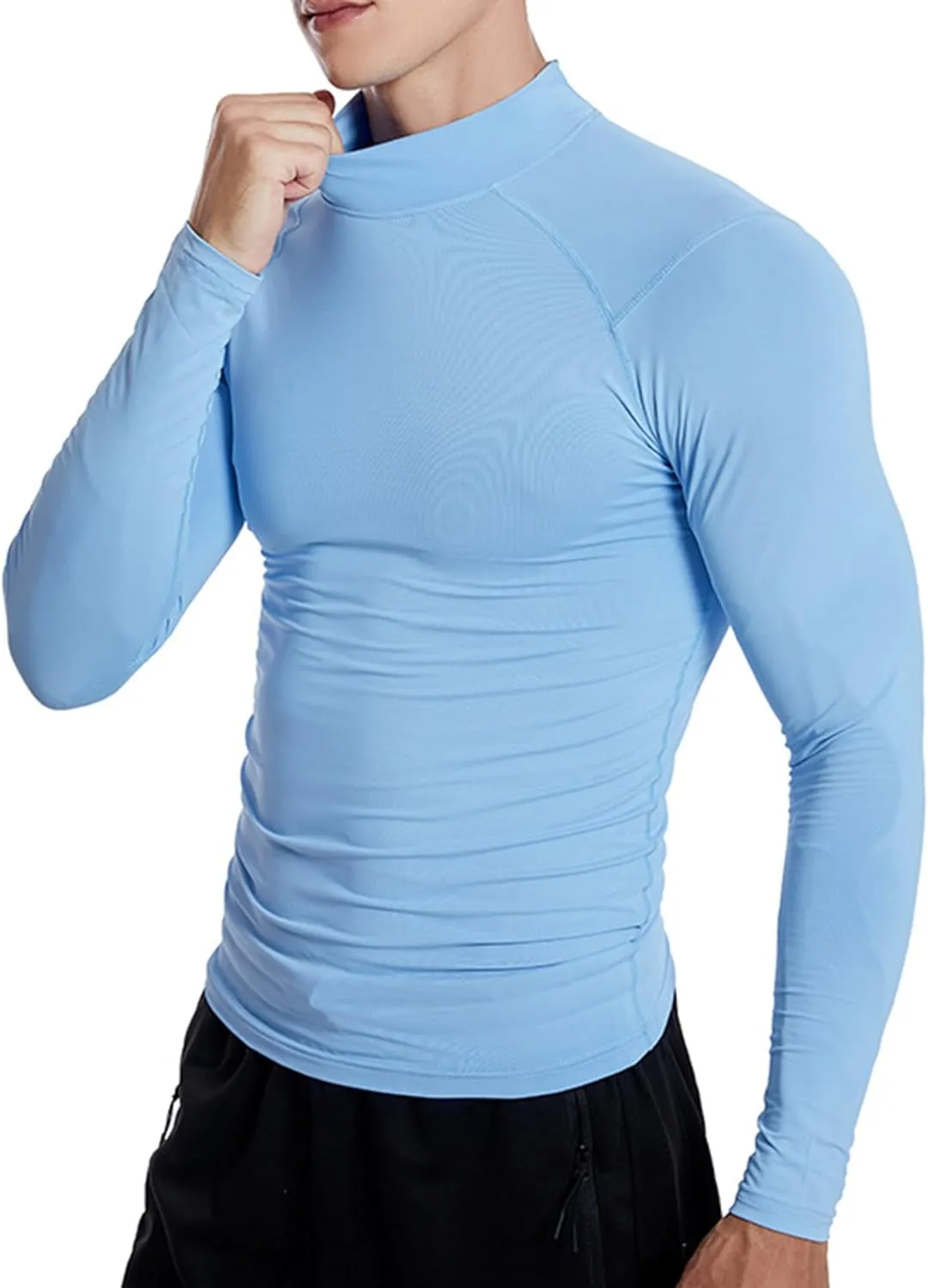 Men's Long Sleeve Compression Rash Guard Mock Neck Swimming Shirts UPF 50  Quick Dry Athletic Workout T-Shirts