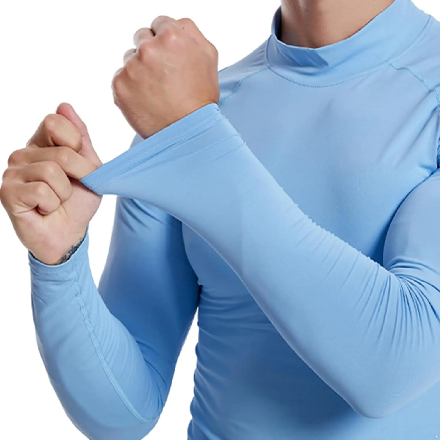 Men's Long Sleeve Compression Rash Guard Mock Neck Swimming Shirts UPF 50  Quick Dry Athletic Workout T-Shirts