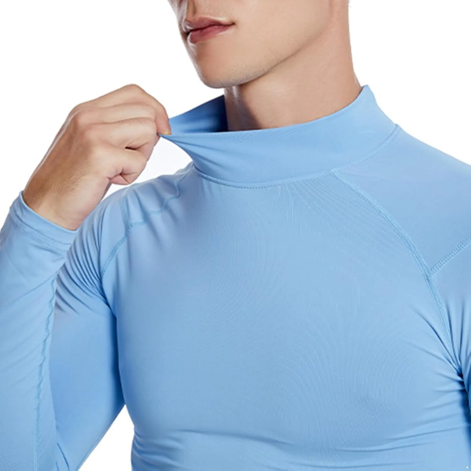 Men's Long Sleeve Compression Rash Guard Mock Neck Swimming Shirts UPF 50  Quick Dry Athletic Workout T-Shirts