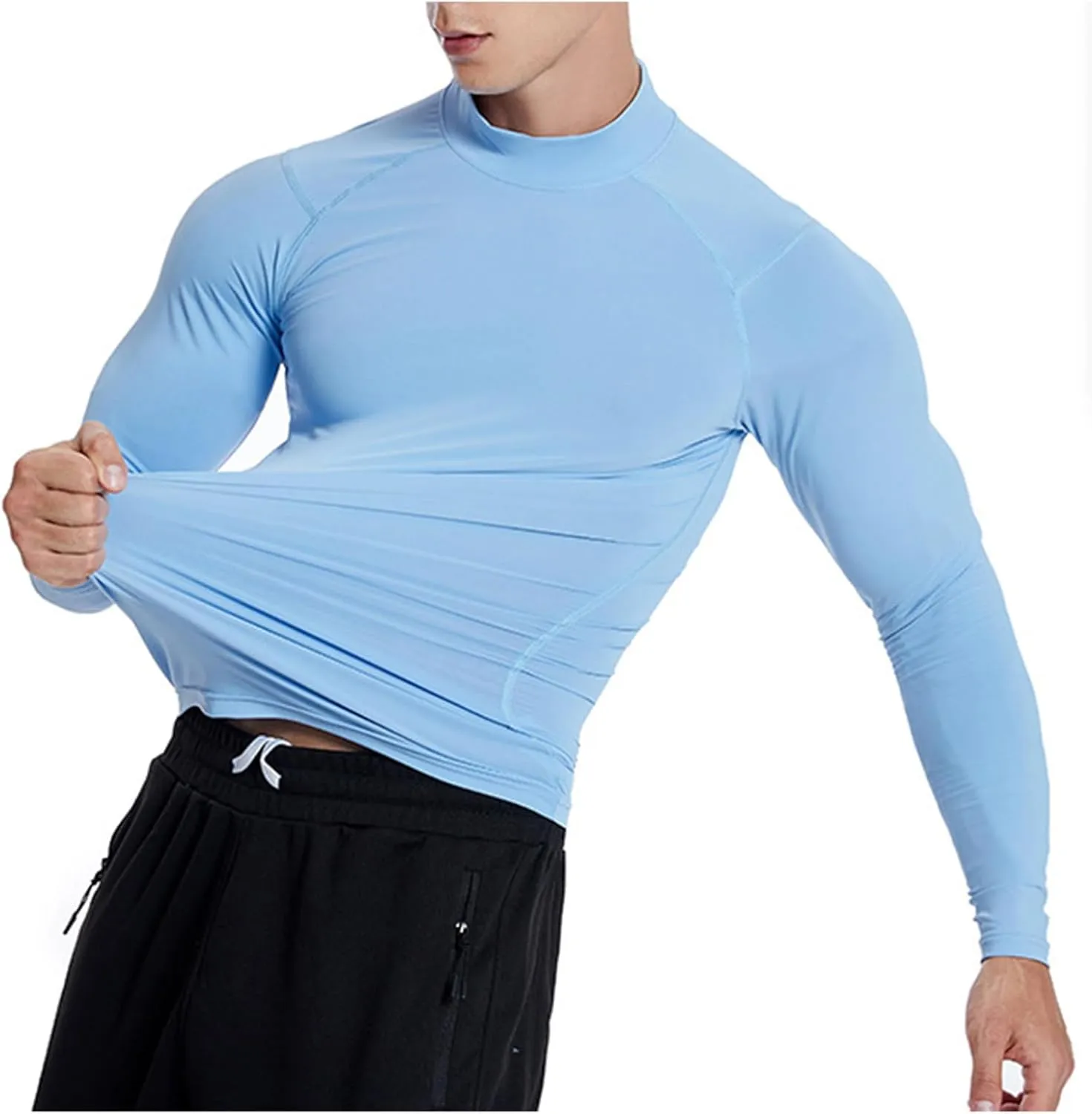 Men's Long Sleeve Compression Rash Guard Mock Neck Swimming Shirts UPF 50  Quick Dry Athletic Workout T-Shirts
