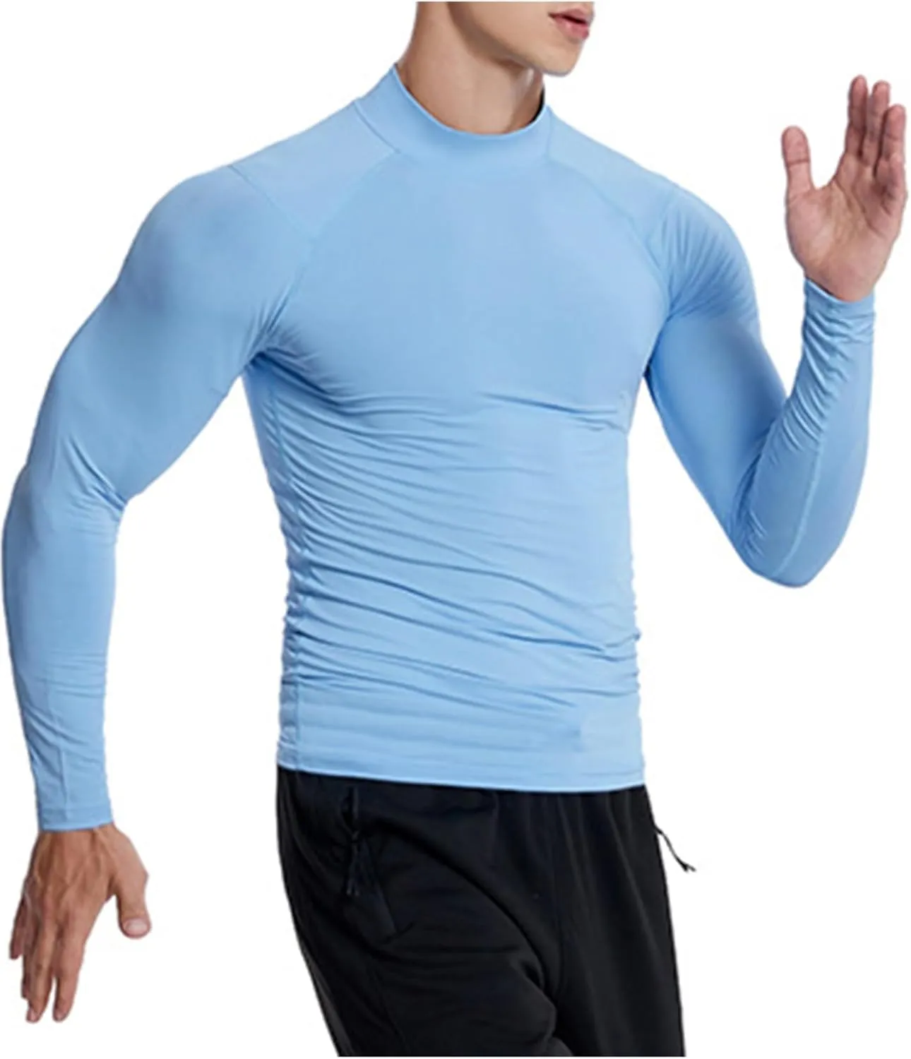 Men's Long Sleeve Compression Rash Guard Mock Neck Swimming Shirts UPF 50  Quick Dry Athletic Workout T-Shirts