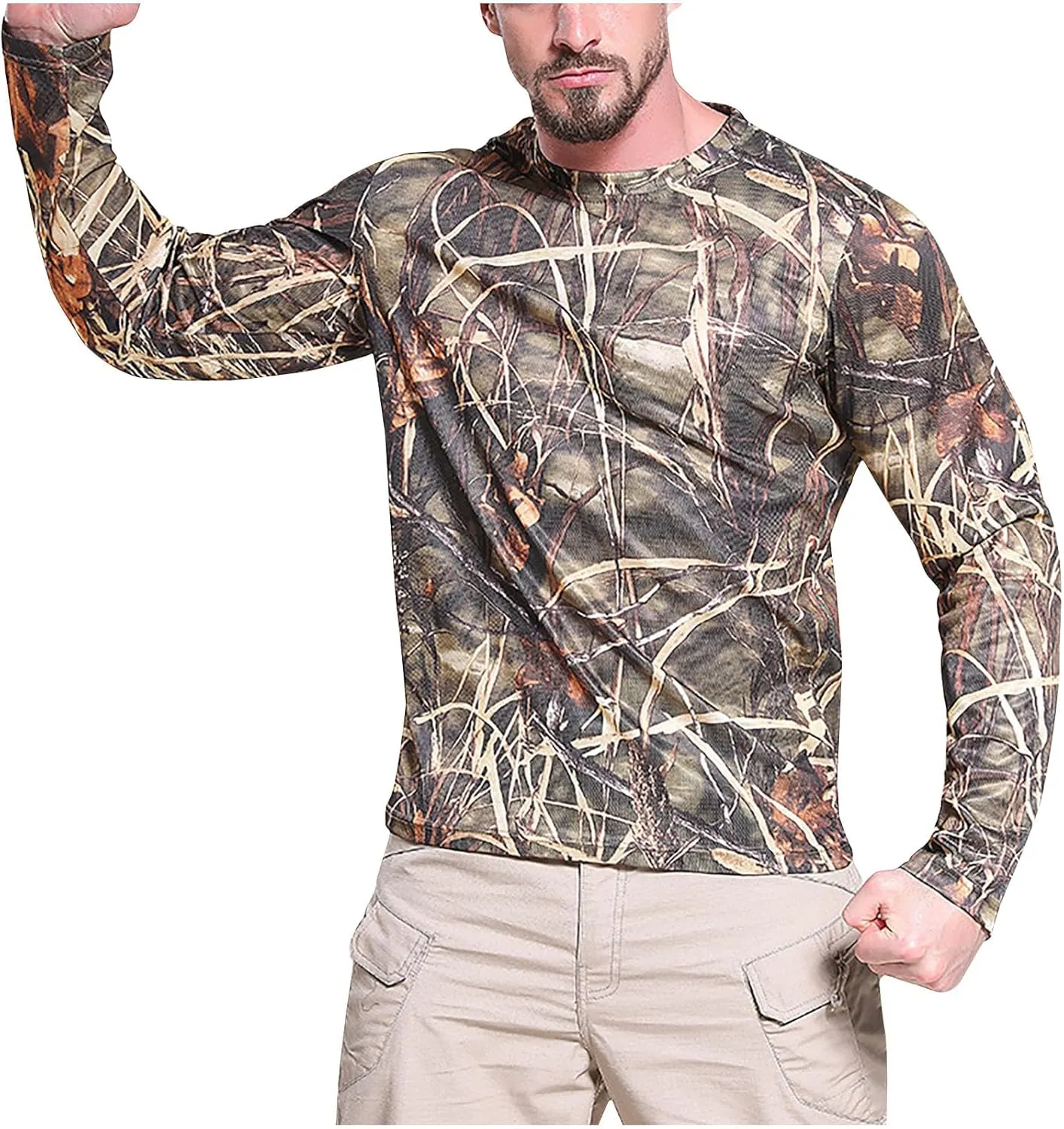 Men'S Long Sleeve Sun Protection Shirts Lightweight Hunting Shirt Quick Dry Fishing Hoodie Summer Camouflage Shirts