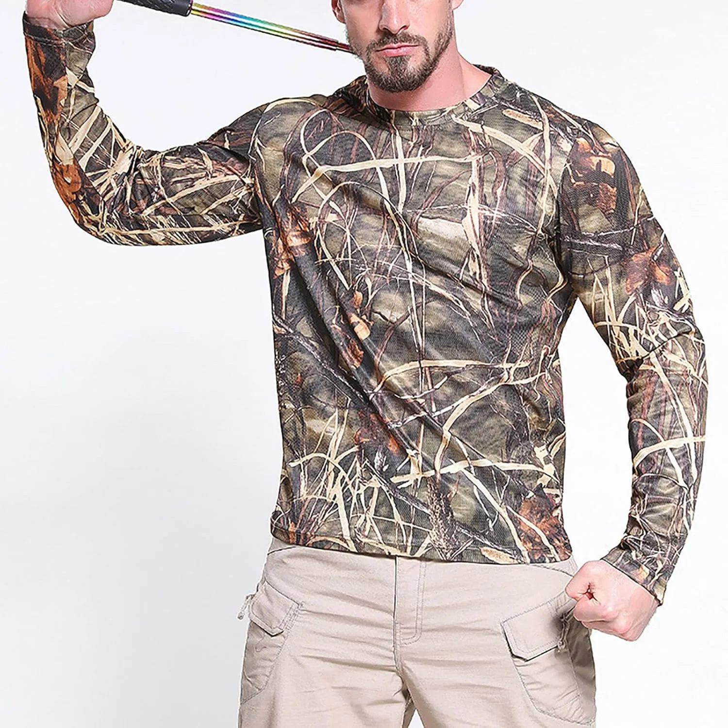 Men'S Long Sleeve Sun Protection Shirts Lightweight Hunting Shirt Quick Dry Fishing Hoodie Summer Camouflage Shirts