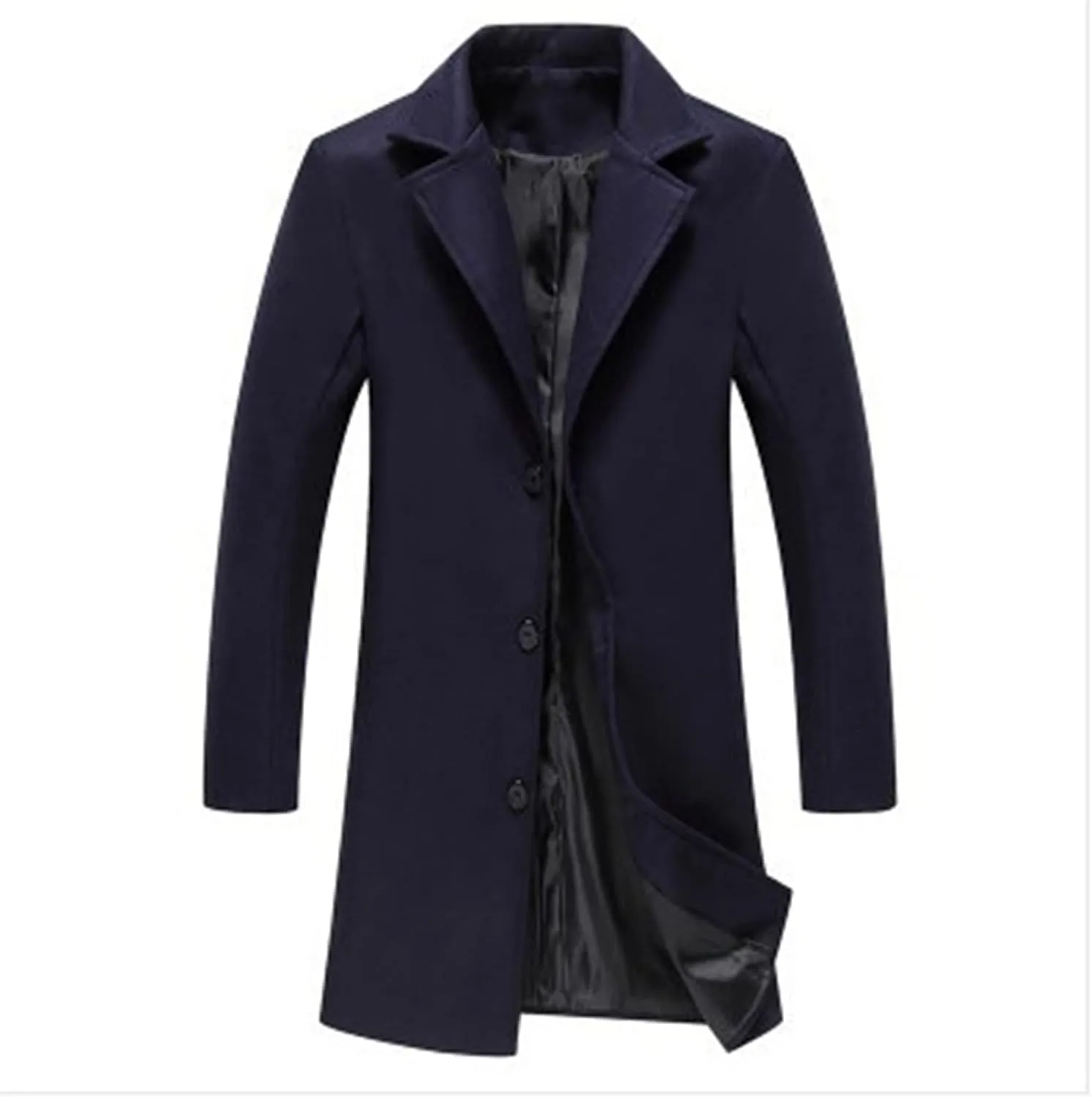 Men's Long Trench Coat Notched Collared Button Down Pea Coat Fall Winter Windproof Windbreaker Jackets Trendy Outfits