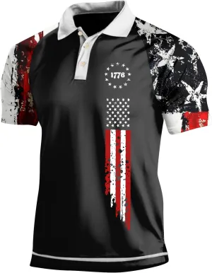 Mens Polo 4th of July Shirts Short Sleeve American Flag Print Slim Fit Polo Shirts for Men