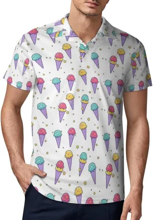 Mens Polo Shirts Quick-Dry Moisture Wicking Athletic Short Sleeve Print Golf Shirt