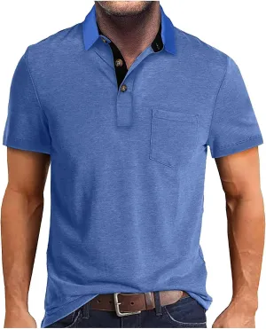 Men's Polo Shirts Summer Short Sleeve Casual 3 Button T-Shirts Classic Basic Golf Work Tees Tops with Pocket