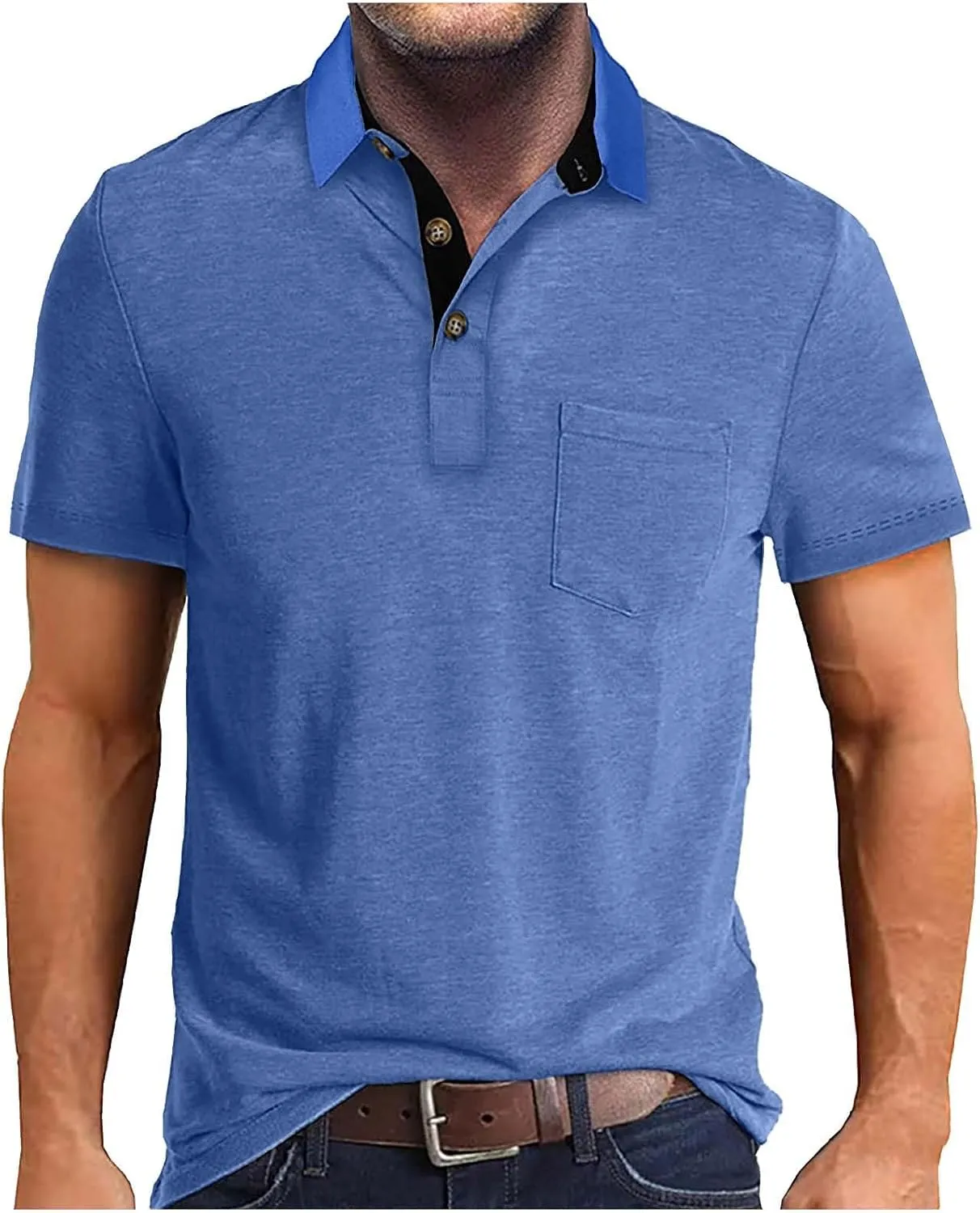 Men's Polo Shirts Summer Short Sleeve Casual 3 Button T-Shirts Classic Basic Golf Work Tees Tops with Pocket