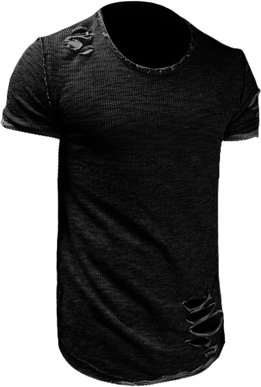 Mens Ripped T-Shirt Short Sleeve Muscle Fit Crew Neck Fashion Solid Street Hipster Tees Dressy Casual Outdoor Versatile Tops