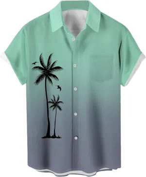 Men's Short Sleeve Button Up Hawaiian Shirt 1950s Vintage Bowling Shirts