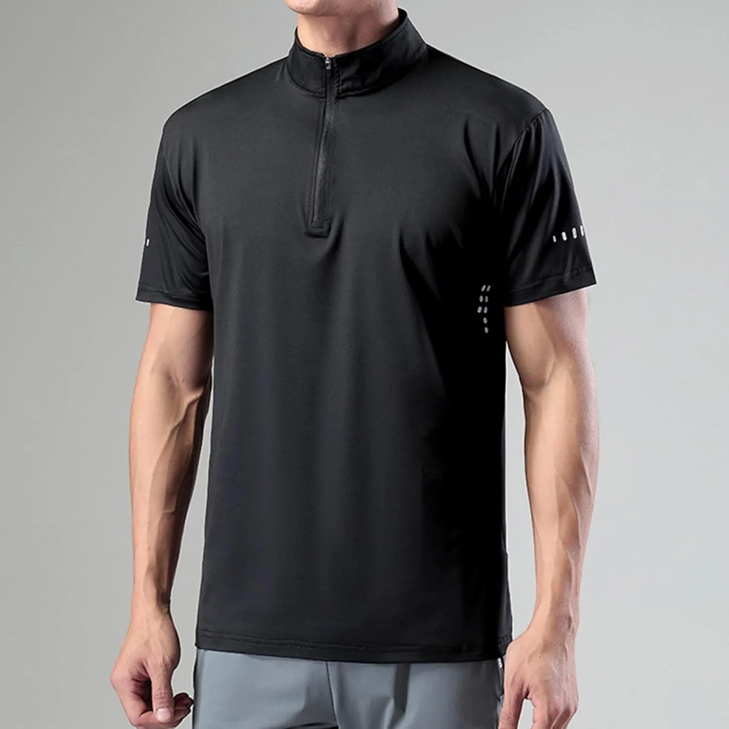 Men's Short Sleeve Sun Shirts UPF 50  Tees 1/4 Zip Outdoor Fishing Running T-Shirts Quick Dry Athletic Workout Shirt