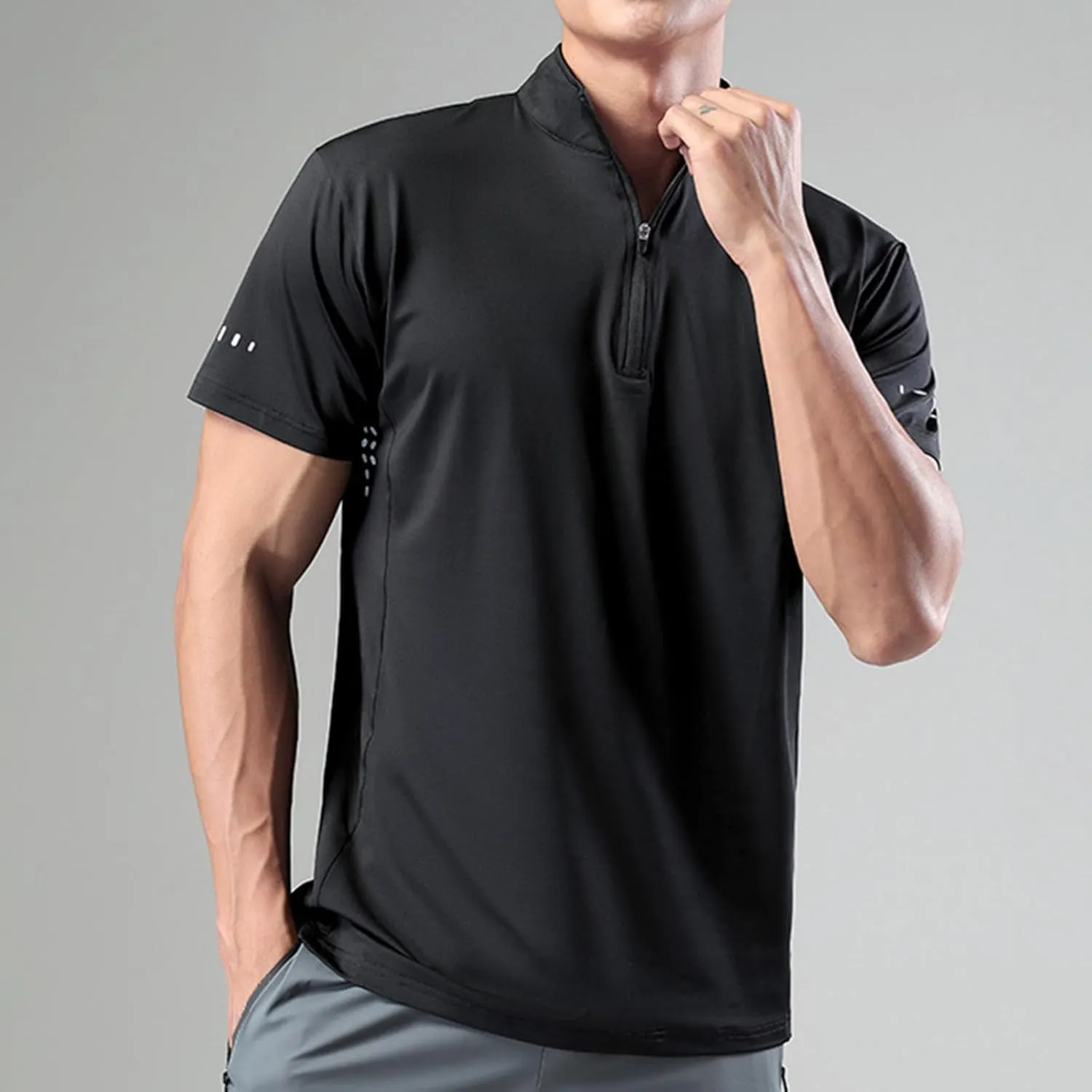 Men's Short Sleeve Sun Shirts UPF 50  Tees 1/4 Zip Outdoor Fishing Running T-Shirts Quick Dry Athletic Workout Shirt