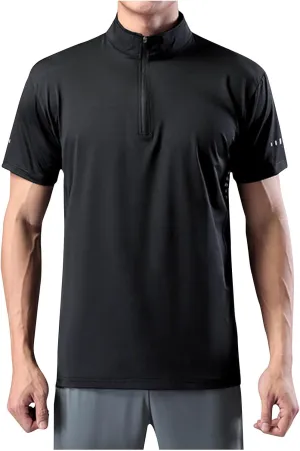 Men's Short Sleeve Sun Shirts UPF 50  Tees 1/4 Zip Outdoor Fishing Running T-Shirts Quick Dry Athletic Workout Shirt