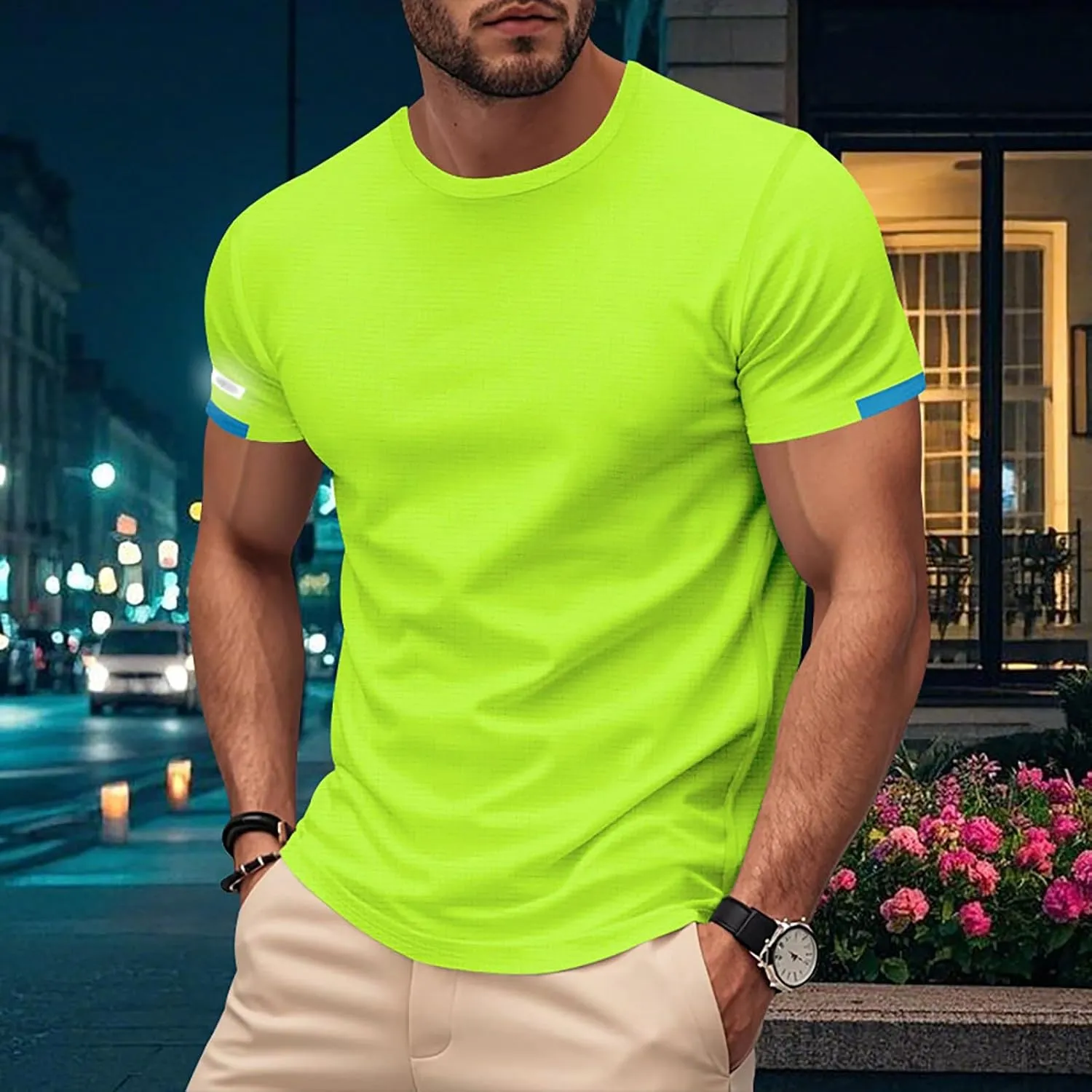 Men's Short Sleeve T-Shirts Crew Neck Muscsle Fit Solid Tee Tops Breathable Quick Dry Cotton Shirts Summer Trendy