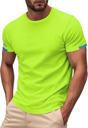 Men's Short Sleeve T-Shirts Crew Neck Muscsle Fit Solid Tee Tops Breathable Quick Dry Cotton Shirts Summer Trendy