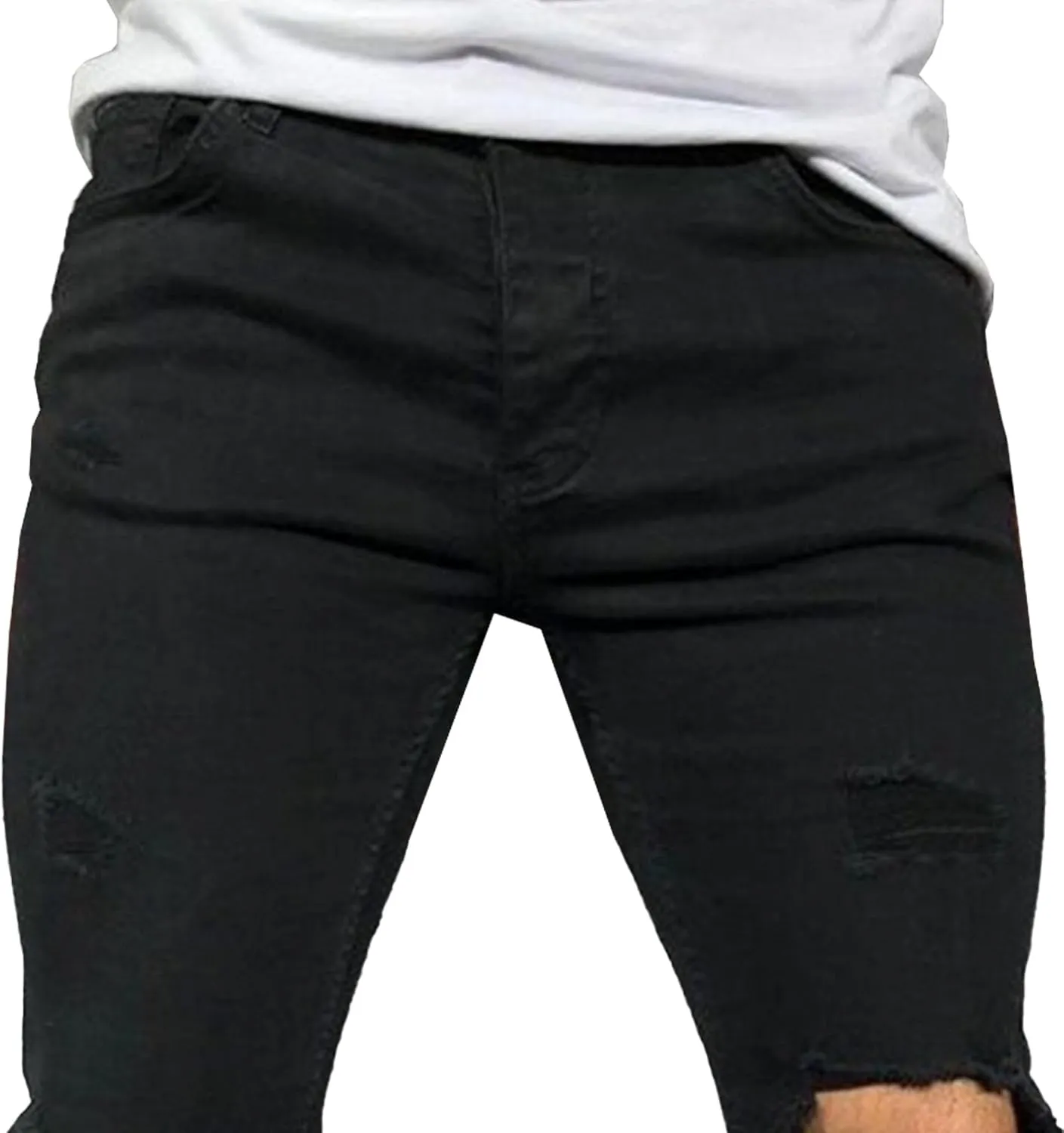Men's Skinny Casual Destroyed Jean Slim Fit Tapered Leg Jean Pants Stretch Fashion Moto Biker Jeans