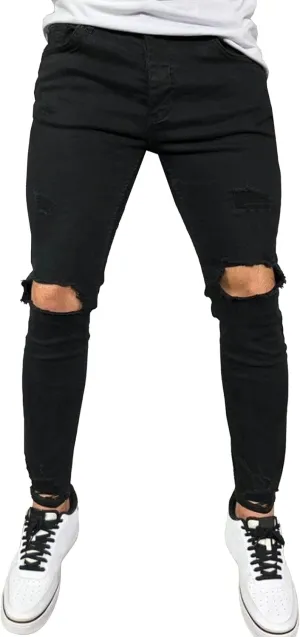 Men's Skinny Casual Destroyed Jean Slim Fit Tapered Leg Jean Pants Stretch Fashion Moto Biker Jeans