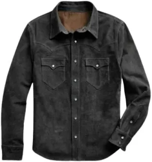Men's Suede Leather Shirt Casual Style Real Suede Leather Jacket