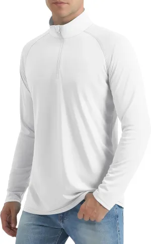 Mens UPF50  Sun Shirts Uv Protection Long Sleeve Rush Guard 1/4 Zip Lightweight Quick Dry Athletic T-Shirts