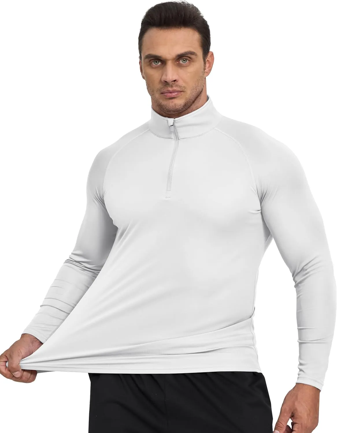 Mens UPF50  Sun Shirts Uv Protection Long Sleeve Rush Guard 1/4 Zip Lightweight Quick Dry Athletic T-Shirts