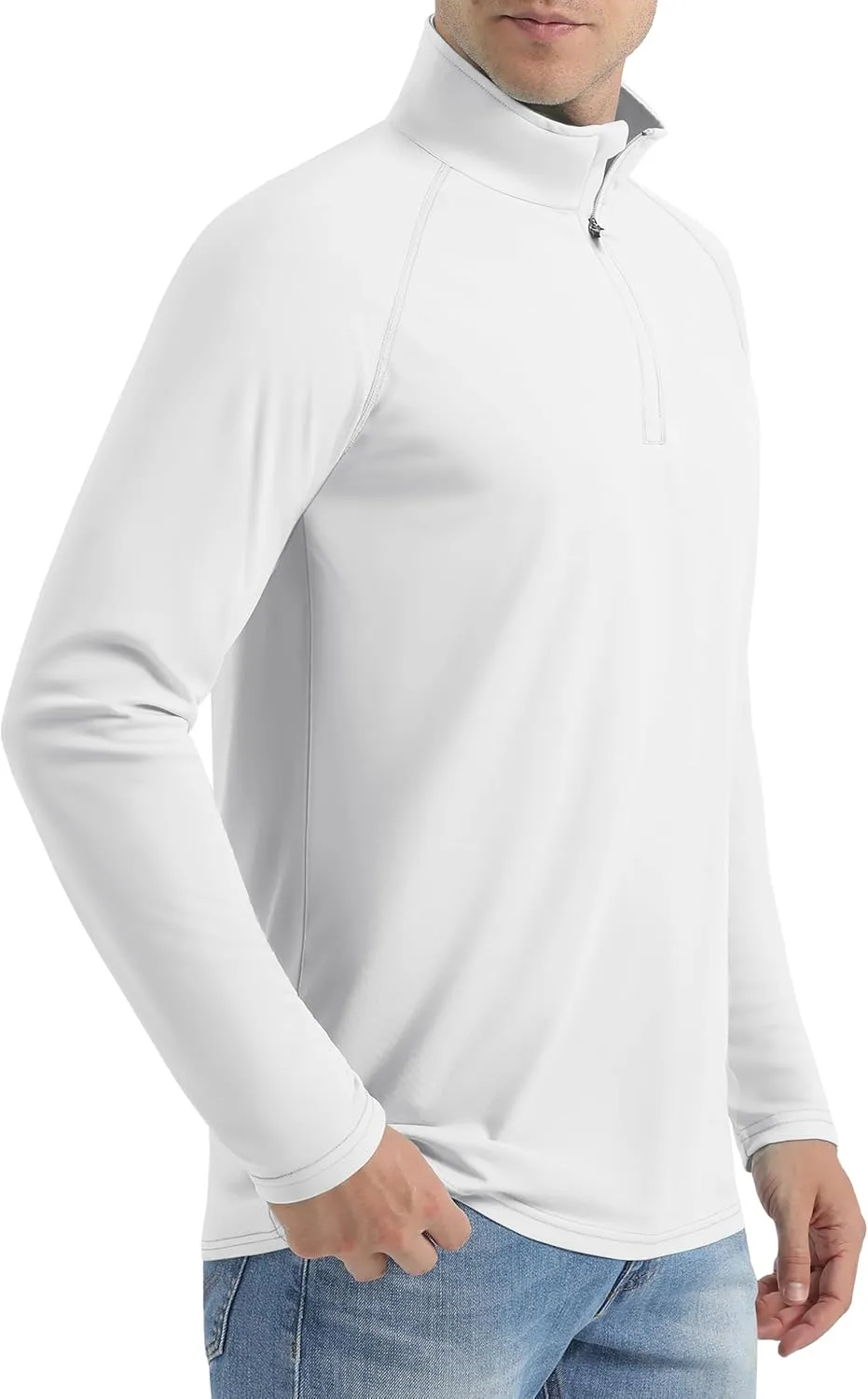 Mens UPF50  Sun Shirts Uv Protection Long Sleeve Rush Guard 1/4 Zip Lightweight Quick Dry Athletic T-Shirts