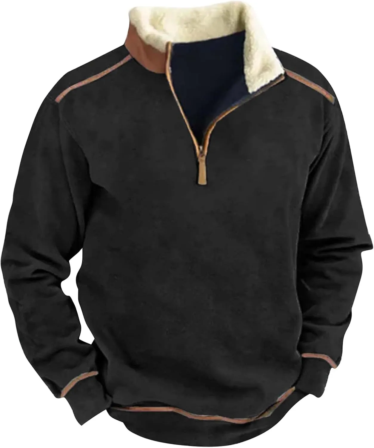 Men's Vintage Western Cowboy Zipper Sweatshirt Fluffy Fleece Sweater 1/4 Zip Stand Collar Cowboy Print Jacket Coats