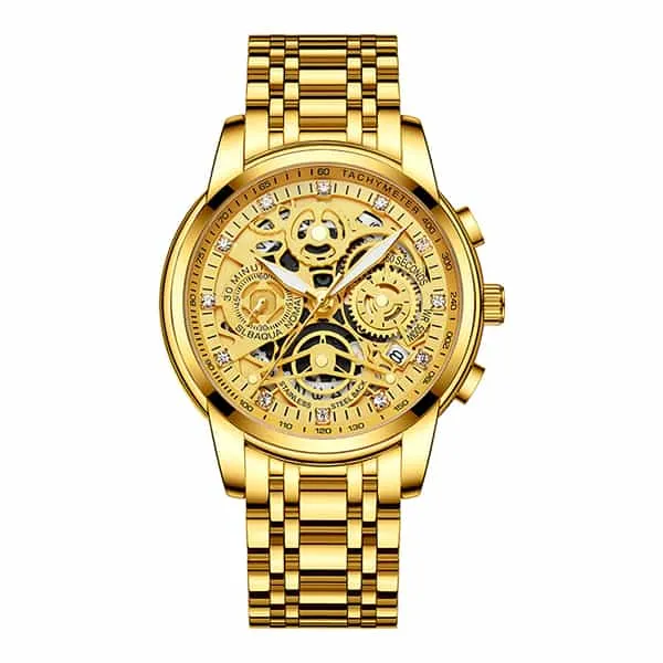 Men’s Watches Tourbillon Rotating Window Top Luxury Brand Fashion Quartz Men Watch Waterproof Gold Steel Business Wristwatch Black