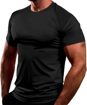 Mens Workout Gym Shirts Short Sleeve Undershirts Athletic Running Muscle Tees Quick Dry Sweatshirt Crewneck Pullover