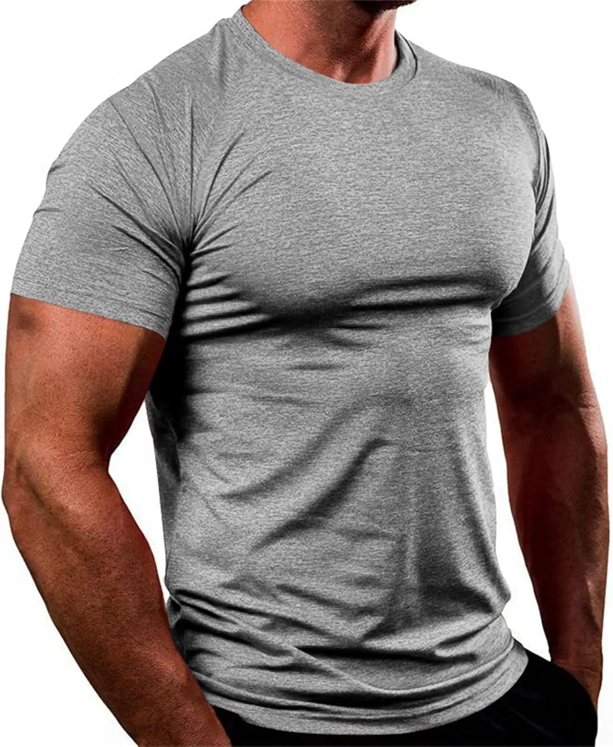 Mens Workout Gym Shirts Short Sleeve Undershirts Athletic Running Muscle Tees Quick Dry Sweatshirt Crewneck Pullover