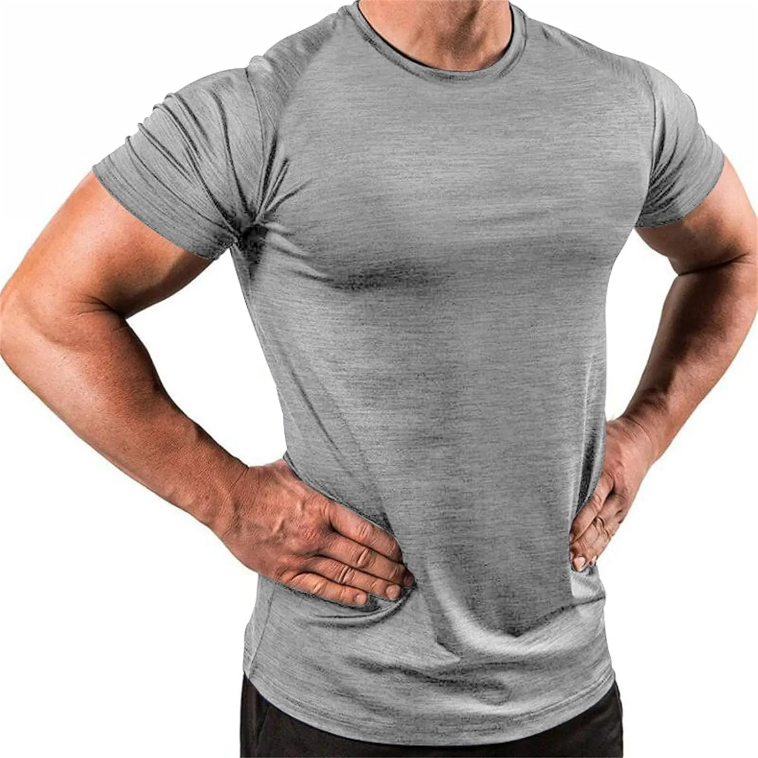 Mens Workout Gym Shirts Short Sleeve Undershirts Athletic Running Muscle Tees Quick Dry Sweatshirt Crewneck Pullover