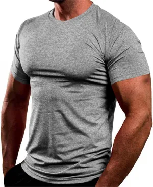 Mens Workout Gym Shirts Short Sleeve Undershirts Athletic Running Muscle Tees Quick Dry Sweatshirt Crewneck Pullover