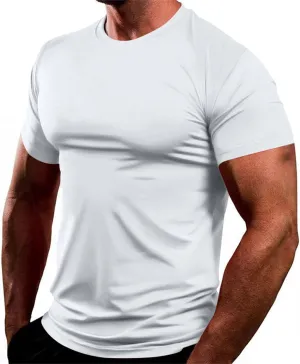 Mens Workout Gym Shirts Short Sleeve Undershirts Athletic Running Muscle Tees Quick Dry Sweatshirt Crewneck Pullover