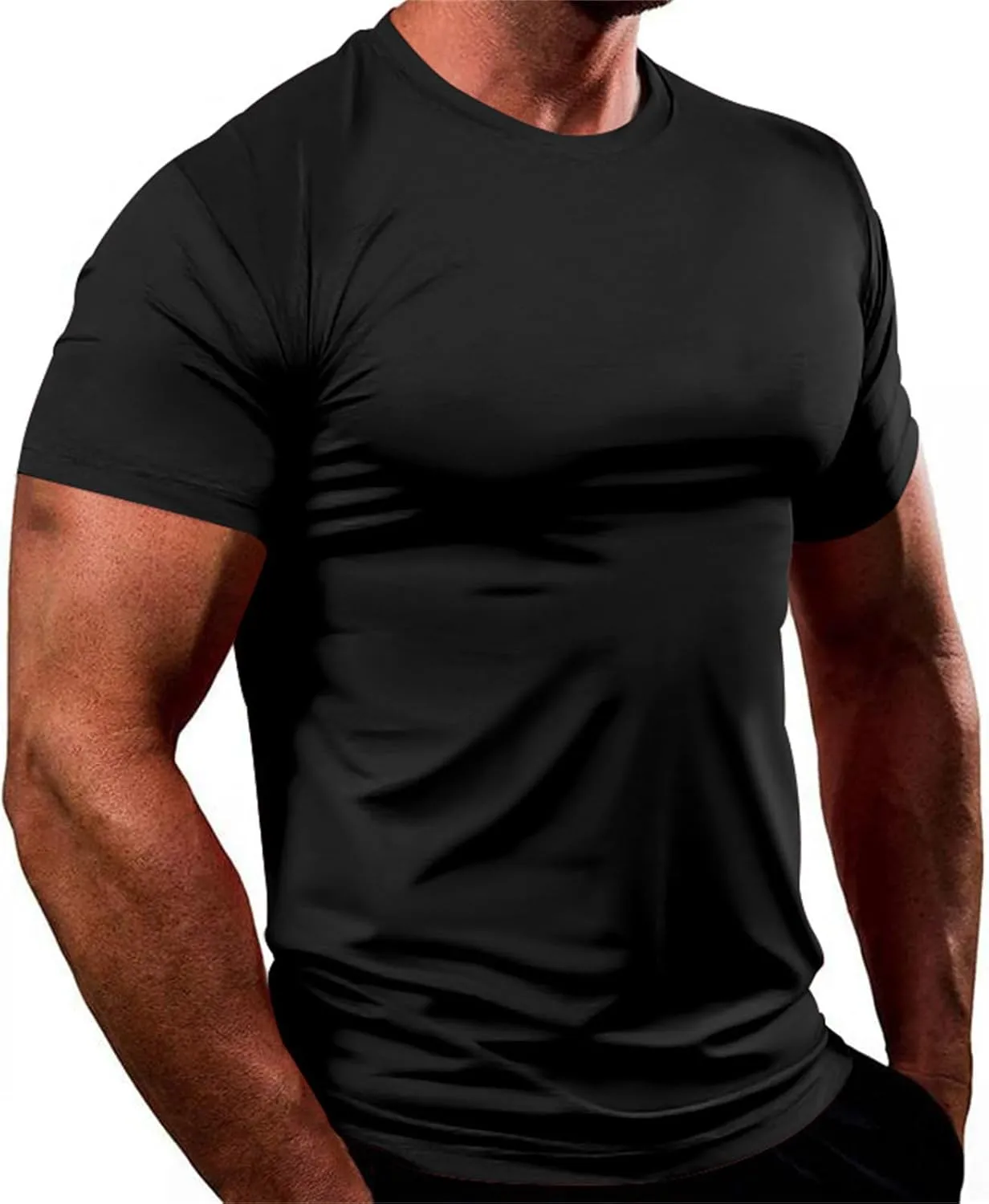 Mens Workout Gym Shirts Short Sleeve Undershirts Athletic Running Muscle Tees Quick Dry Sweatshirt Crewneck Pullover