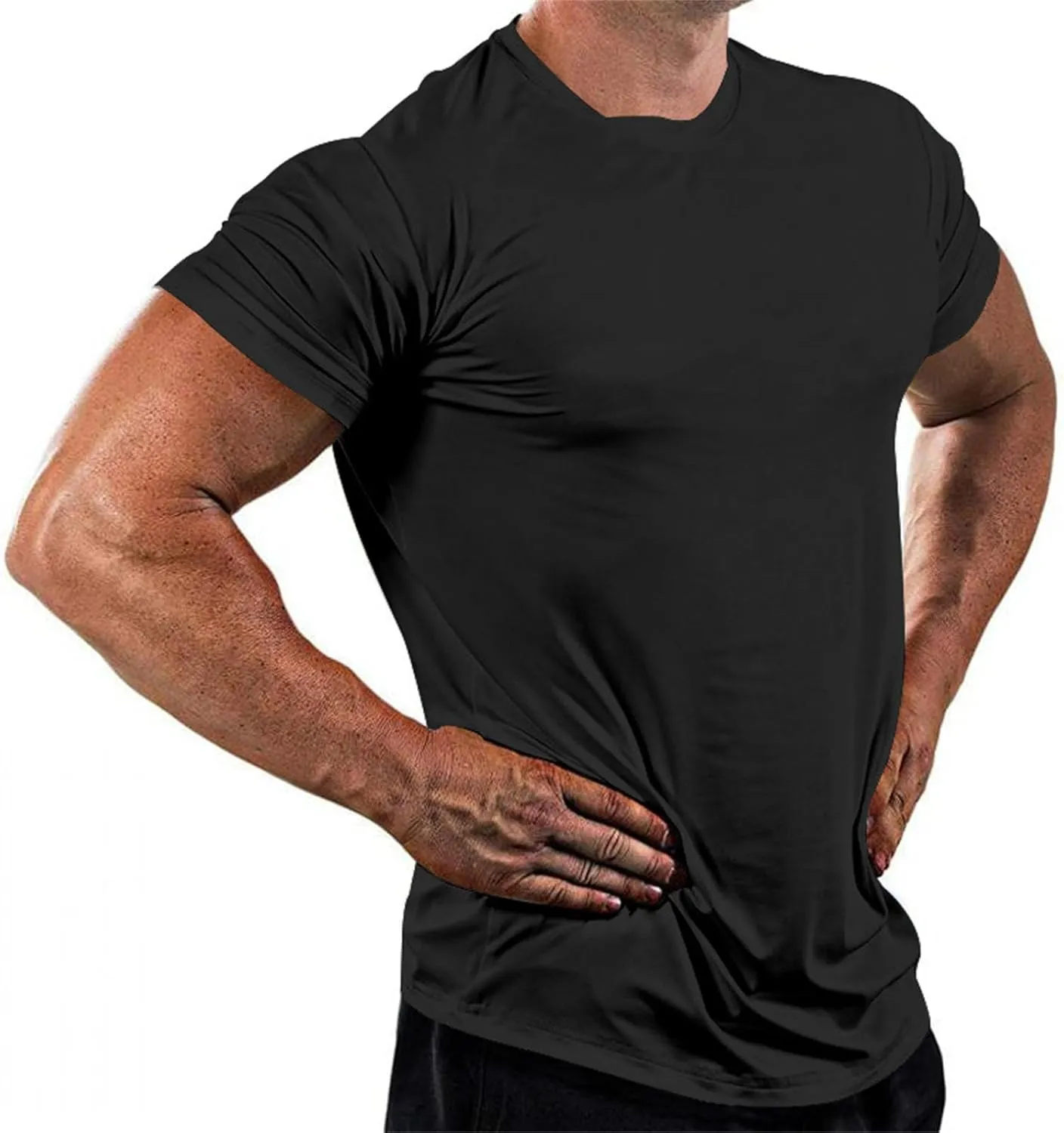 Mens Workout Gym Shirts Short Sleeve Undershirts Athletic Running Muscle Tees Quick Dry Sweatshirt Crewneck Pullover