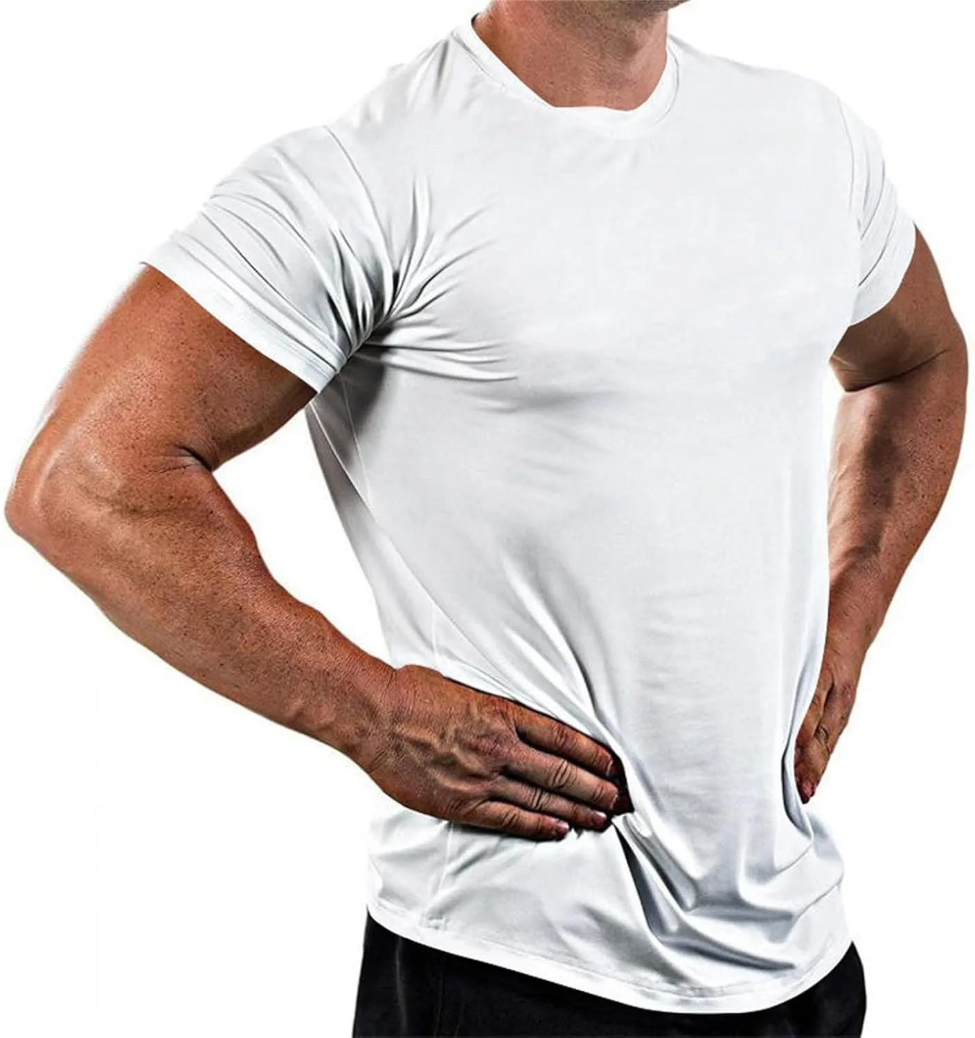 Mens Workout Gym Shirts Short Sleeve Undershirts Athletic Running Muscle Tees Quick Dry Sweatshirt Crewneck Pullover