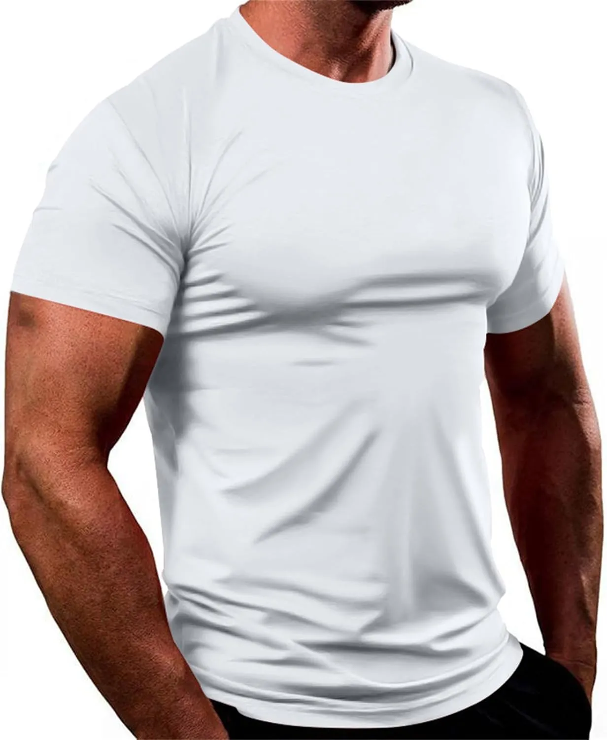 Mens Workout Gym Shirts Short Sleeve Undershirts Athletic Running Muscle Tees Quick Dry Sweatshirt Crewneck Pullover