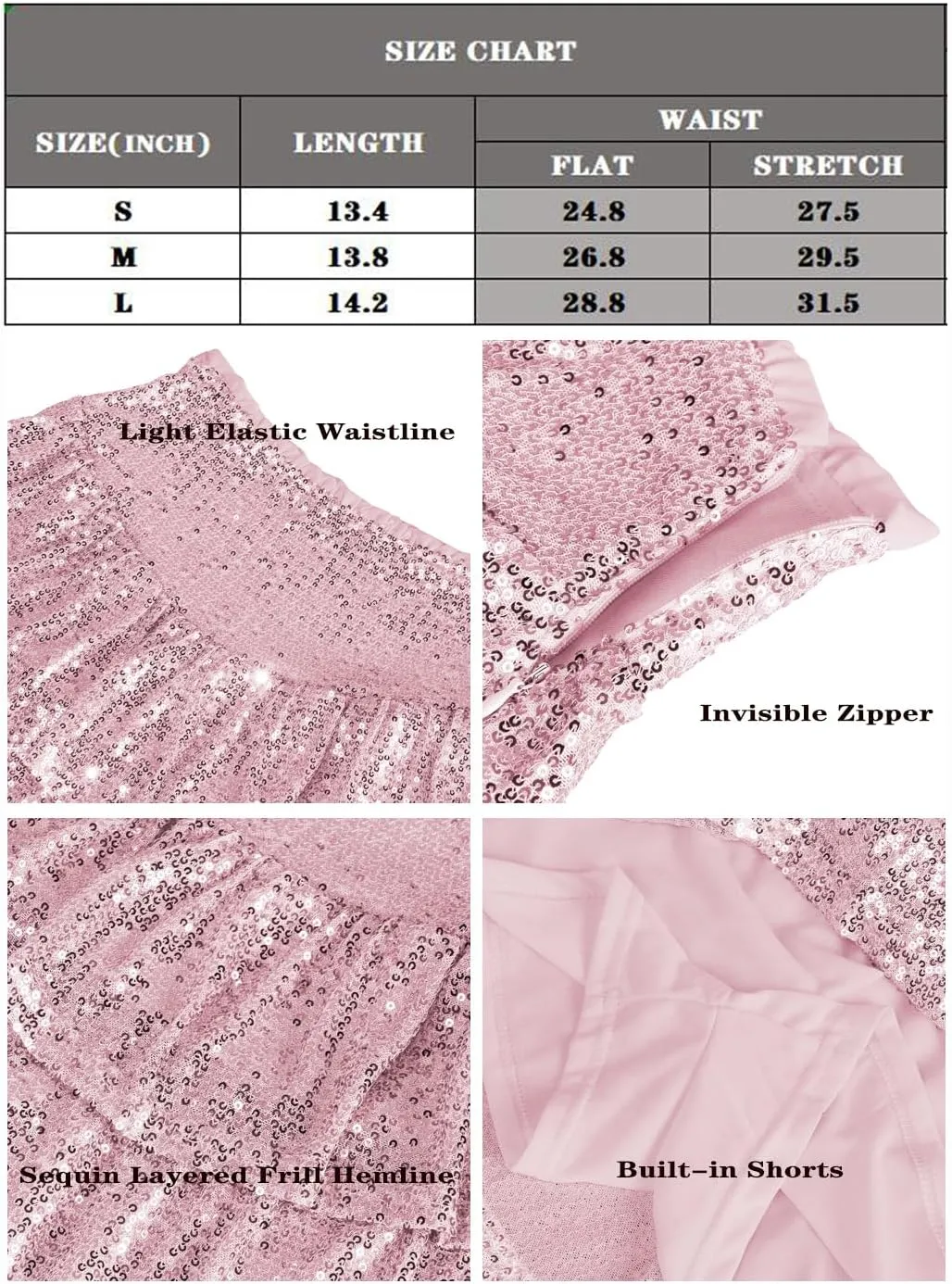 MiiVoo Womens Sequin Ruffle Mini Skirt Sparkly High Waist Lined Layered Flared Pleated Shiny Party Club Short Skirts
