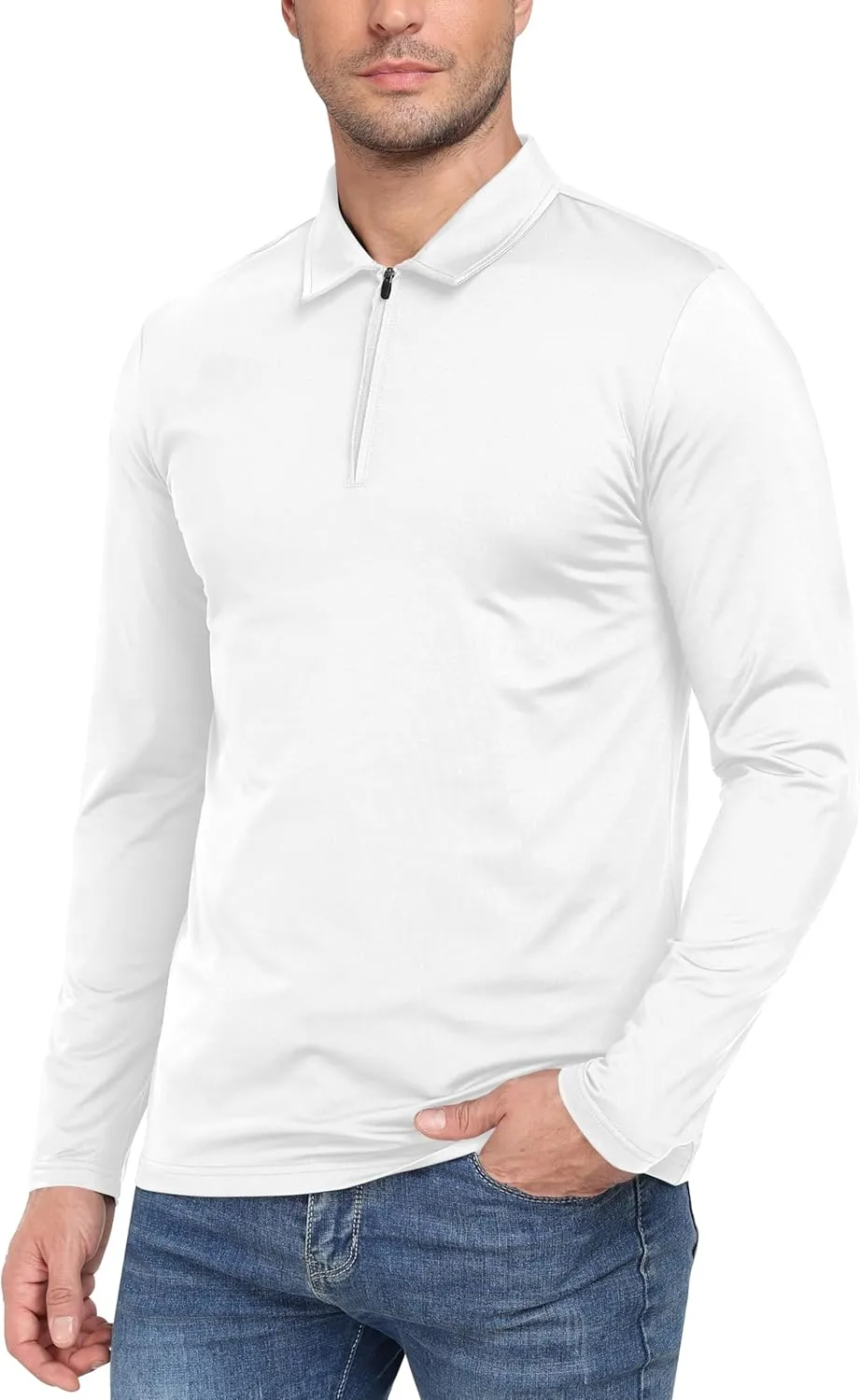 MoFiz Lightweight Men's Long Sleeve Polo Shirts Quarter Zipper Pullover Men's Polo Shirts