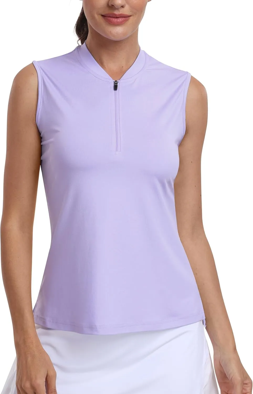 MoFiz Women's Sleeveless Golf Polo Tennis Shirts 1/4 Zip Quick Dry Lightweight Athletic Tank Tops for Running Workout