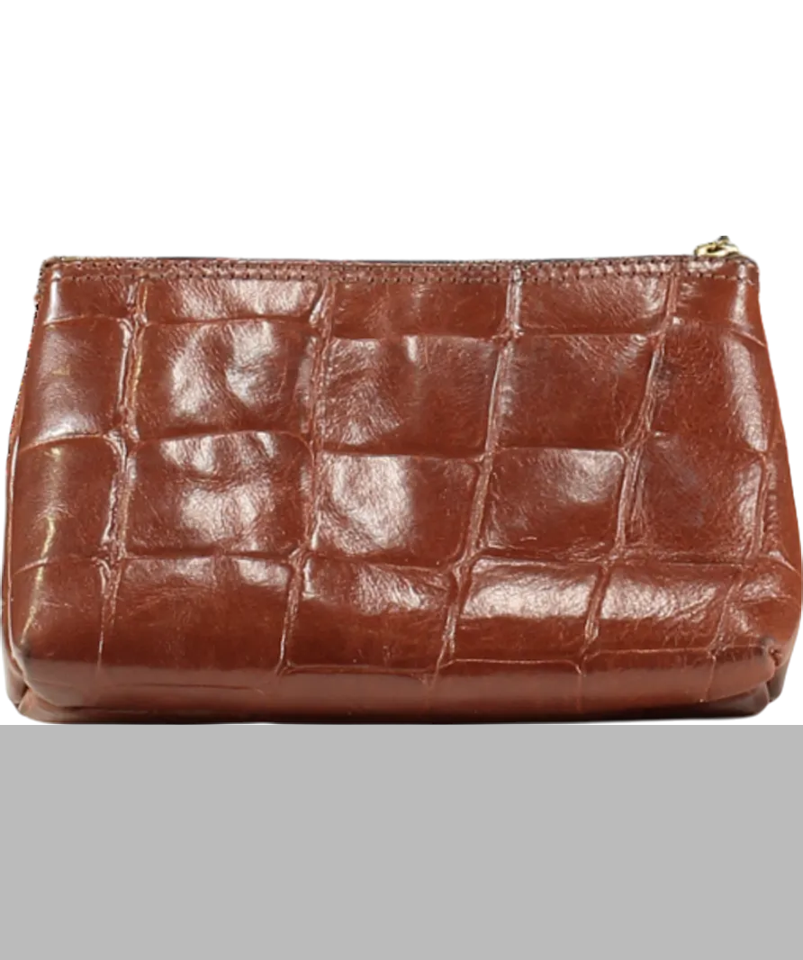 Mulberry Brown Croc Oak Leather Pouch One Size