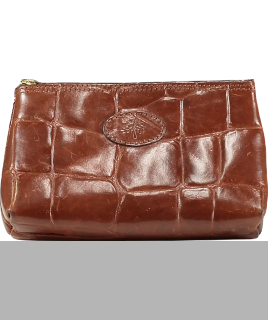 Mulberry Brown Croc Oak Leather Pouch One Size