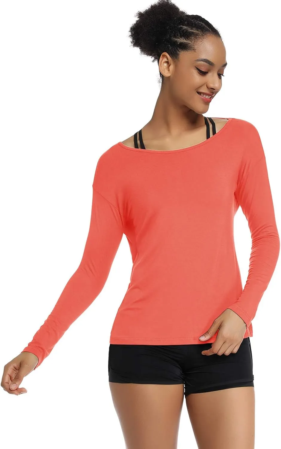 Muzniuer Women's Long Sleeve Workout Shirts Backless Yoga Shirts Cross Back Open Shirt
