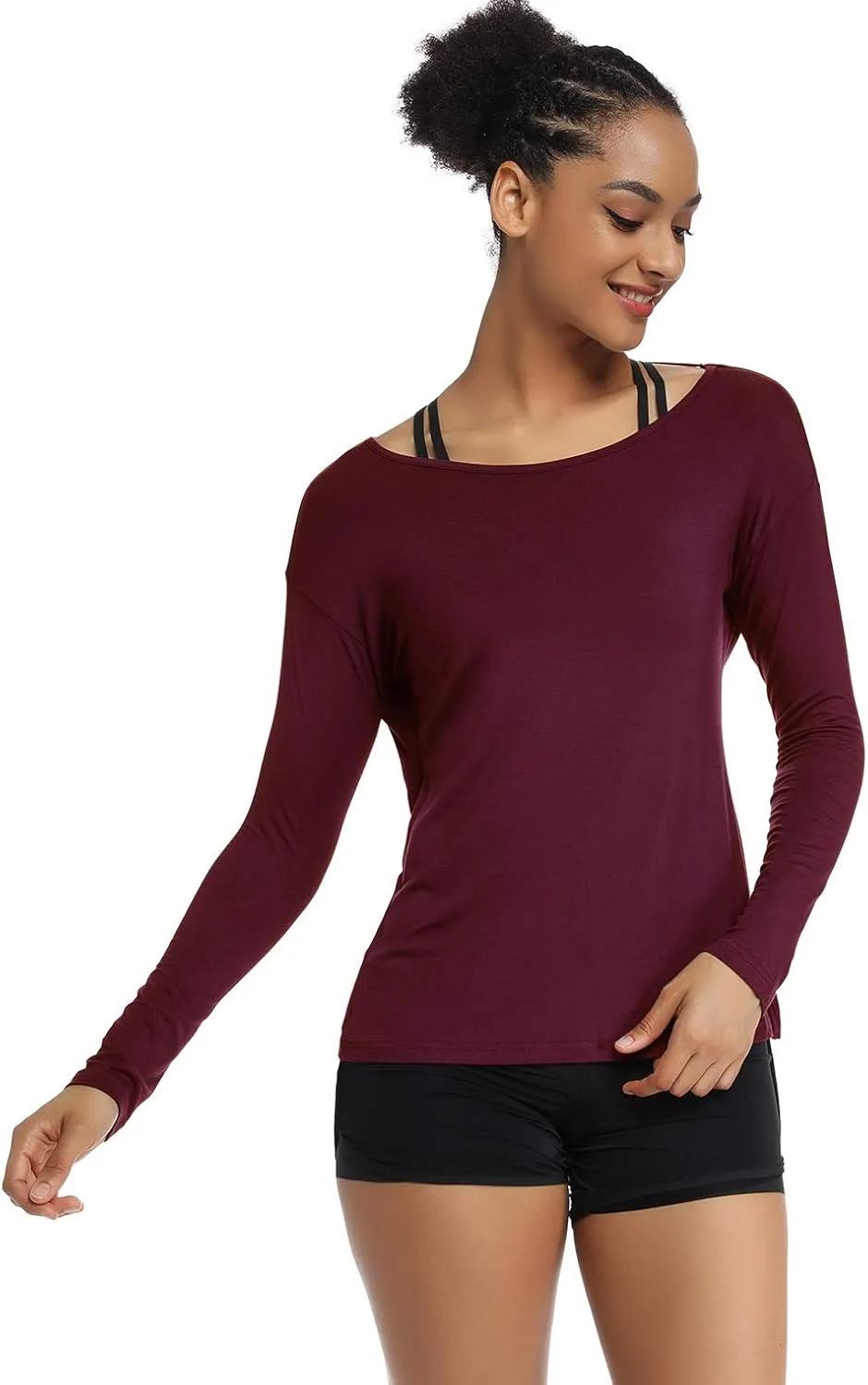 Muzniuer Women's Long Sleeve Workout Shirts Backless Yoga Shirts Cross Back Open Shirt
