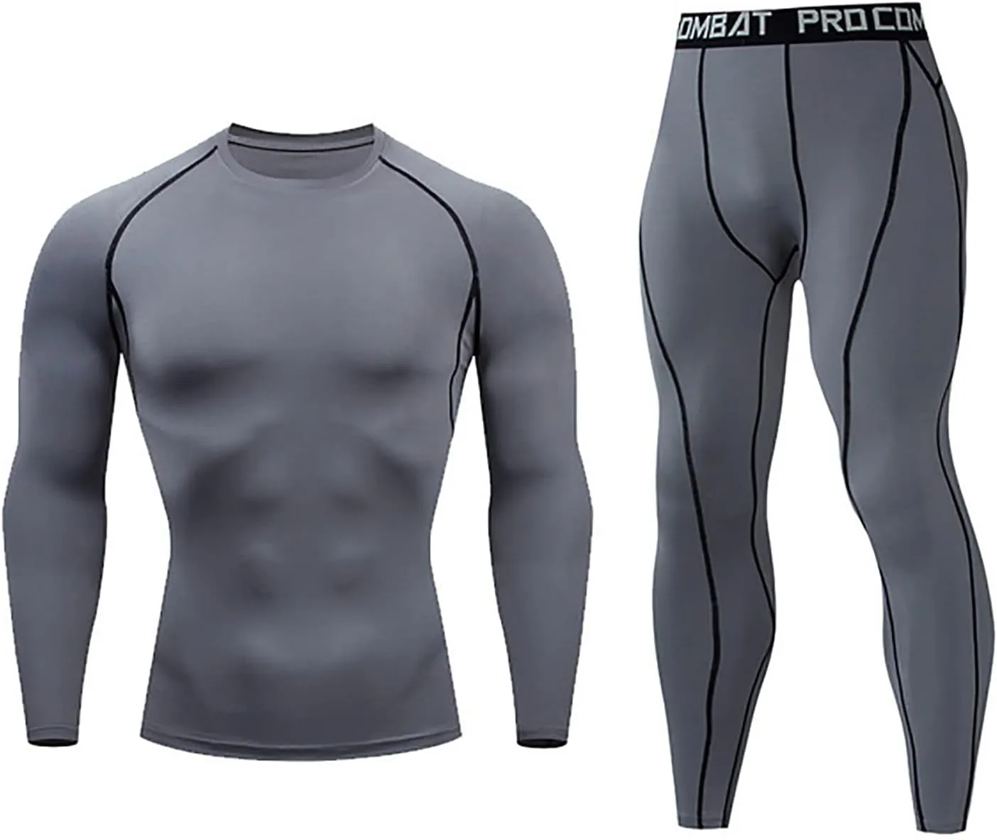 NaRHbrg Men's Sports Running Workout Set Compression Shirt Pants Top Long Sleeve Sports Tight Base Layer Quick Dry